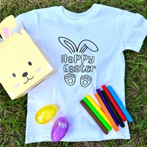 White Happy Easter Coloring T-Shirt bundle W/washable Marker & Easter Box